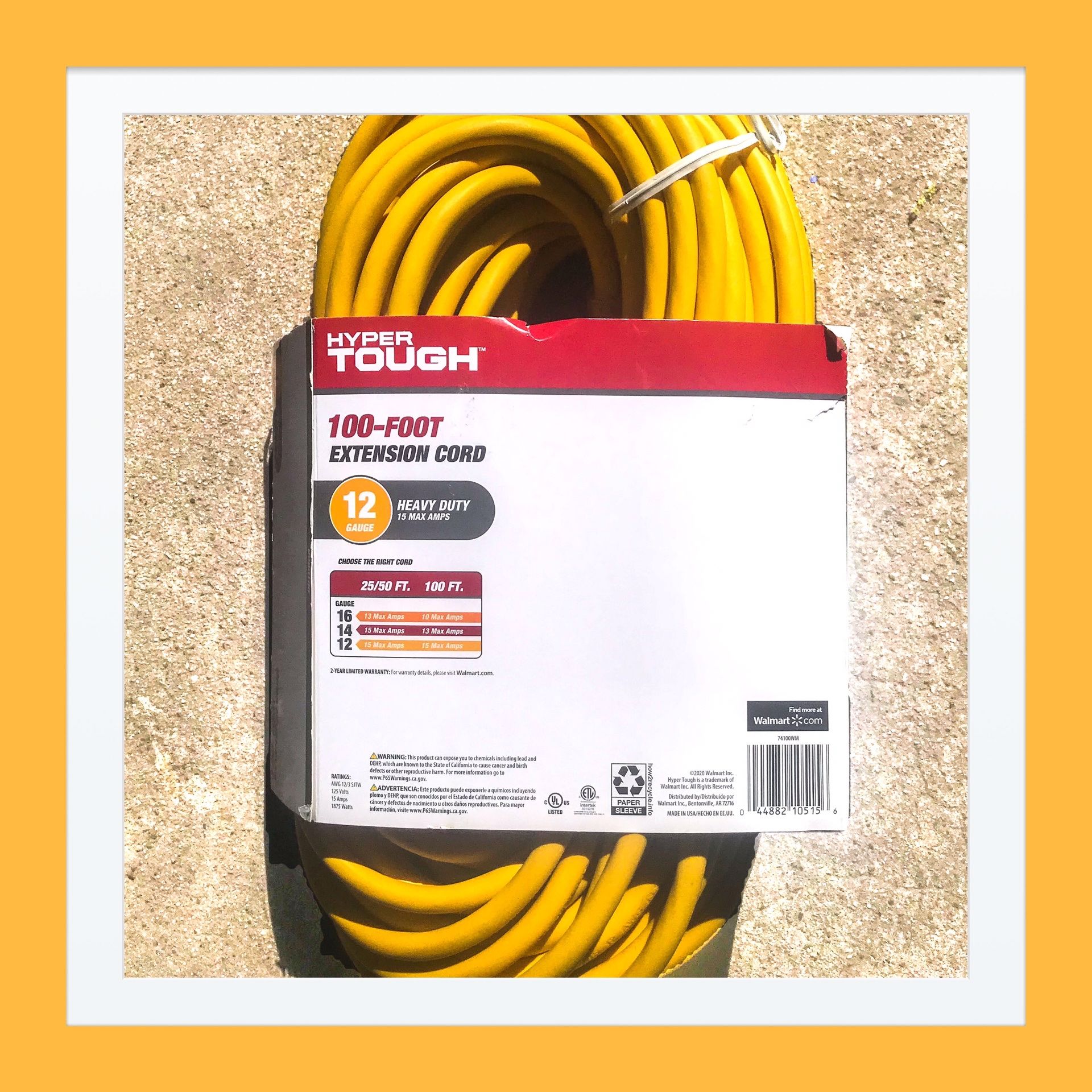 Hyper Tough 12/3 Heavy Duty 100-foot 100’ Extension Chord. Brand New!!