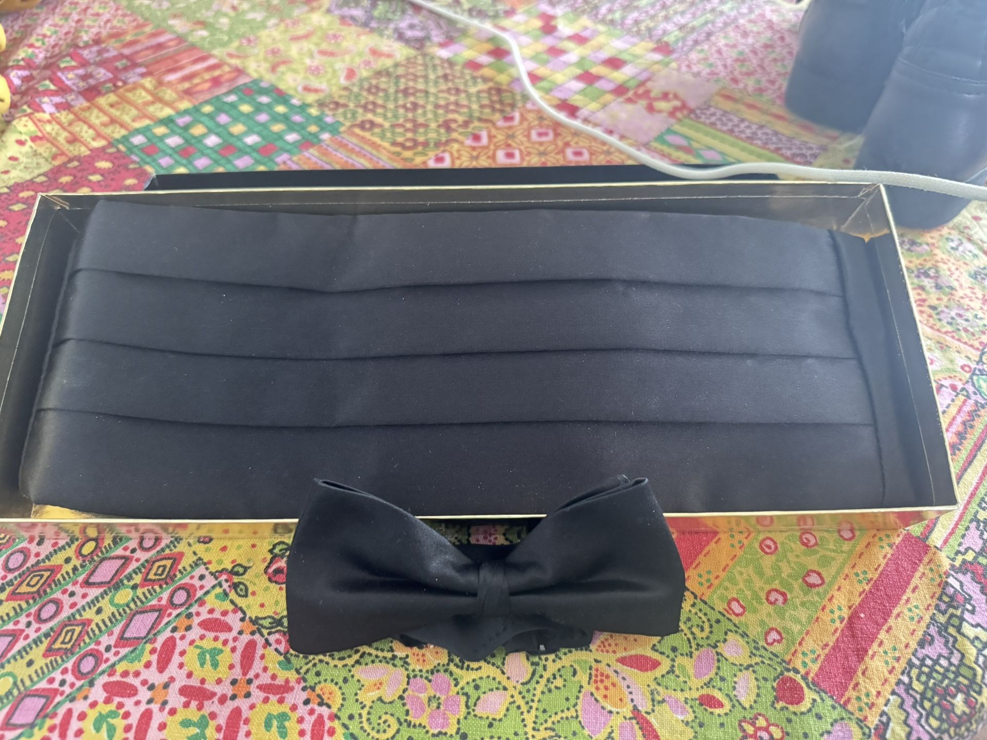 Black Satin Cummerbund With Bow Tie