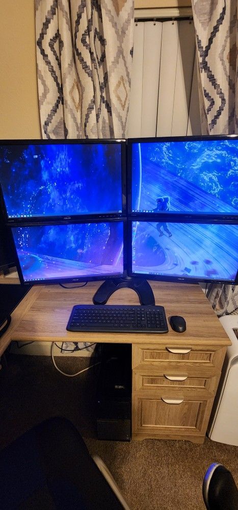 Desktop Computer And Quad Monitors