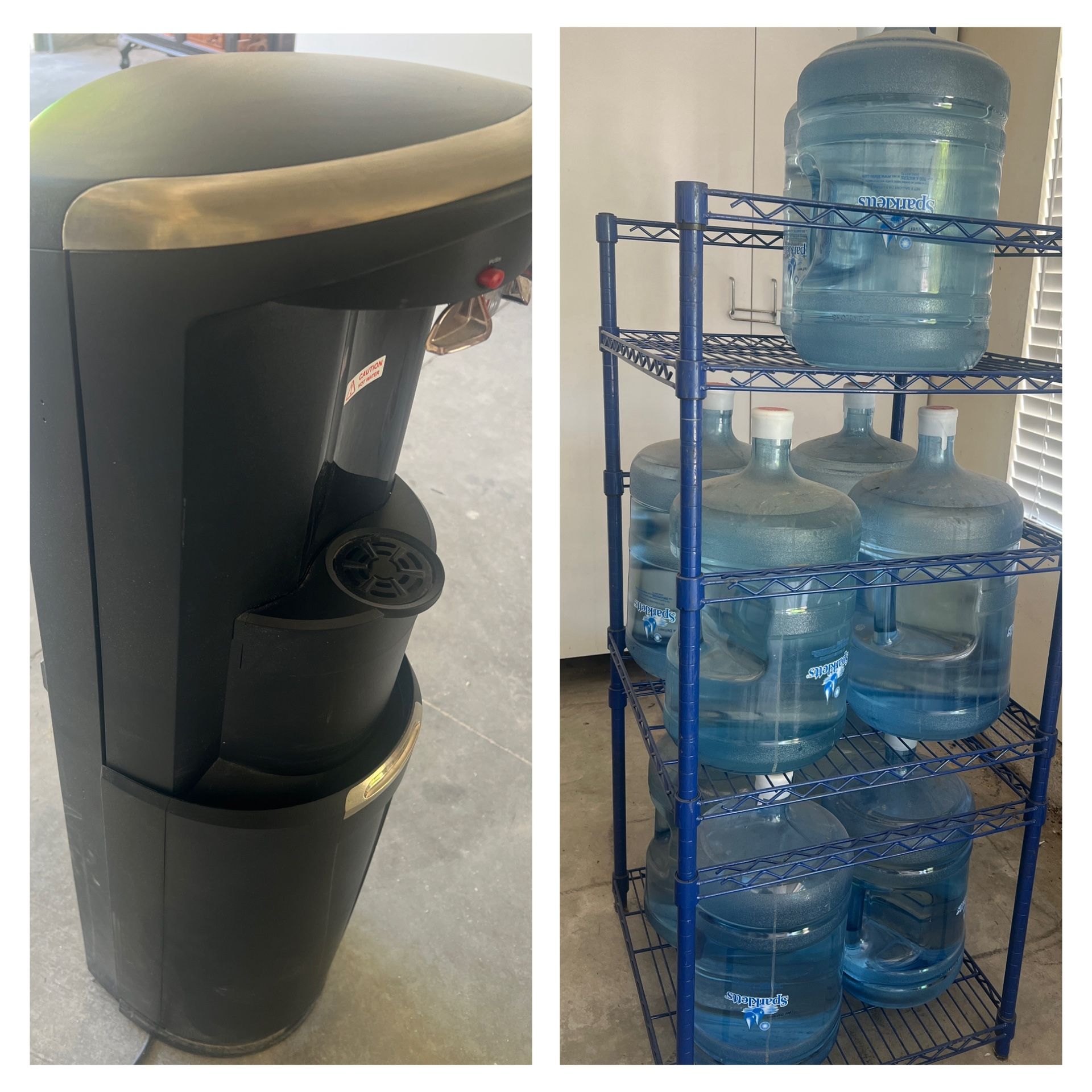 Water Cooler + Water Bottles + Rack $300 for all of it