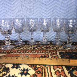 6 Vintage Crystal Liquor Cocktail Wine Glasses With Triple Block Stems 1970s