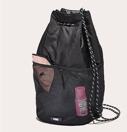 DRAWSTRING BAG PINK Black New Gym Tote Victorias Secret 