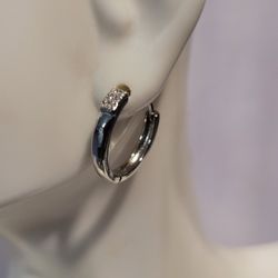 Sterling Silver Rhinestone Hop Earrinhgs