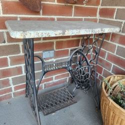 Singer Sewing Machine Base (Genuine Antique) Marble-Topped Table
