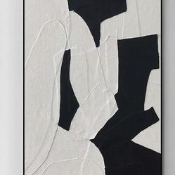 hand-painted contemporary minimalist black and white abstract oil painting
