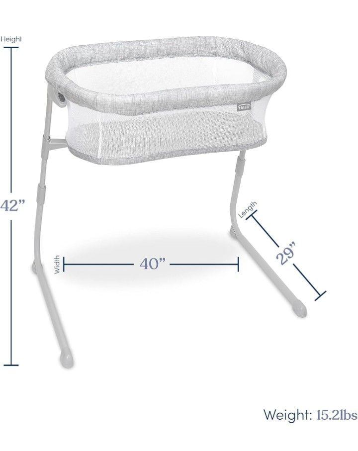 HALO Baby Flex BassiNest, Adjustable Travel Bassinet, Easy Folding, Lightweight with Mattress and Carrying Bag, Heather Weave
