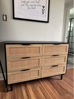 Modern 6-Drawer Rattan Dresser