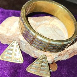 Woven Brass/silver Bangle  With Earrings 