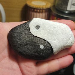 Ying Yang Handpainted Natural Stone Rock Art Black /White 