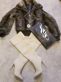 Fur jacket and thigh boots 8.5