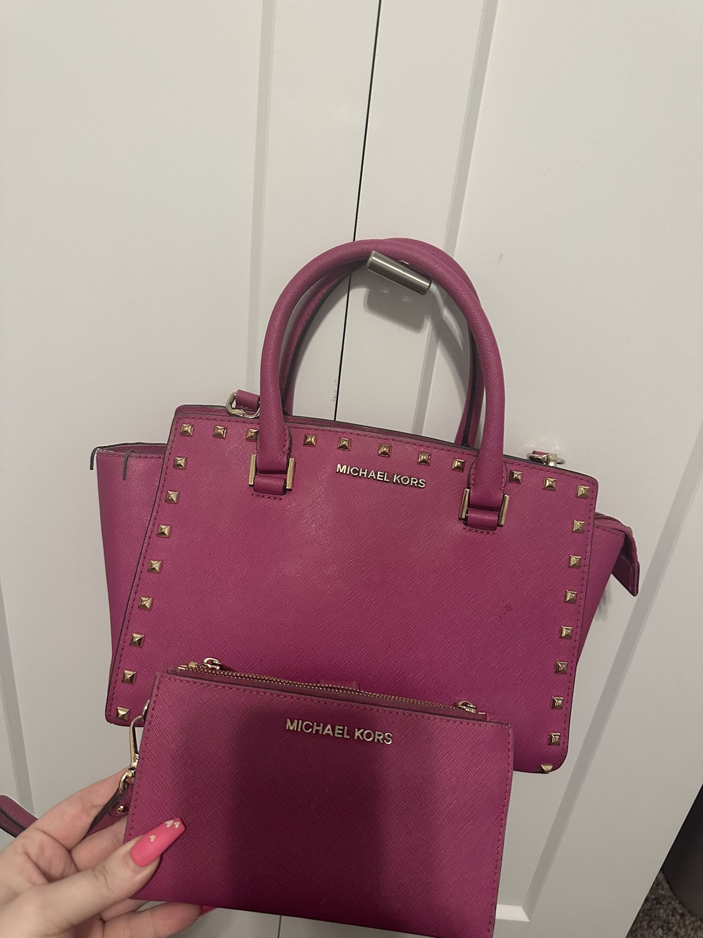MK Hot Pink With Gold Studs 