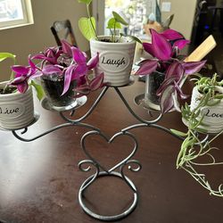 Live Laugh Love Metal Plant Holder With Plants