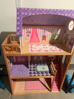 Wooden Dollhouse 3-Story Purple Roof