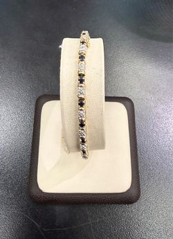 Tennis Bracelet 14K Yellow Gold 9.7 GMS 22 Diamonds & 22 Sapphires 7 Inches Long
