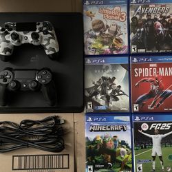 Sony PlayStation 4 Slim (PS4 Slim) 1TB W/ 2 Controllers, 7 Games & Cables $200 OBO