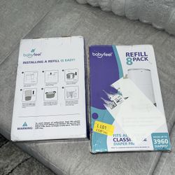(2) Babyfeel Diaper Pail Refills 8 Pack  For ALL Dekor Classic Size 3960 Diapers