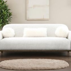 Brand New Light Grey Chenille Mid Century Style Sofa (Pillows Included)