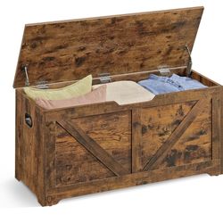 VASAGLE Storage Chest, Storage Trunk with 2 Safety Hinges, Storage Bench, Shoe Bench, Farmhouse Style, 15.7 x 39.4 x 18.1 Inches, for Entryway, Bedroo