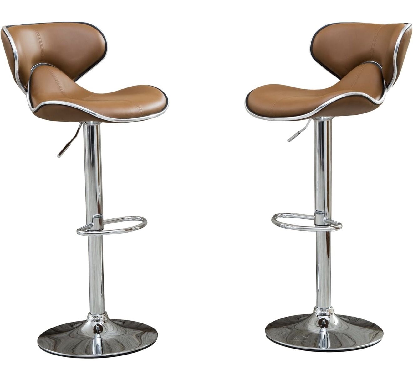 Swivel Barstool with Chrome Base, Set of 2, Camel brown