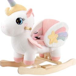FUNLIO Unicorn Baby Rocking Horse, Rainbow Fairy Unicorn Rocking Horse for Toddlers 6 Months to 3 Years, Stuffed Ride-on Animal Rocker, Easy to Assemb