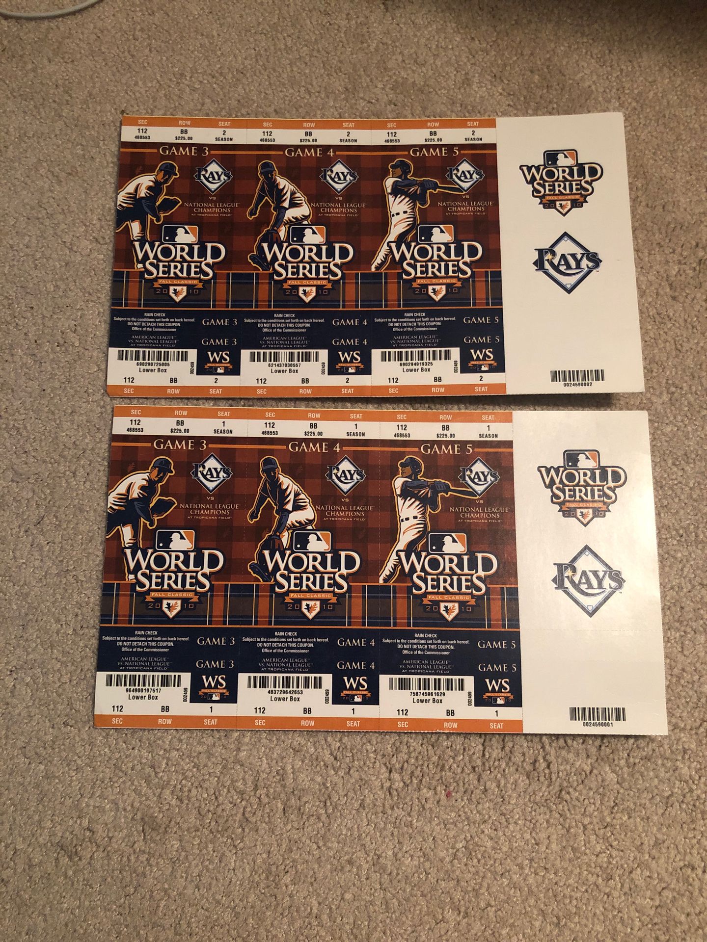 2010 Tampa Bay Rays uncut World Series Tickets