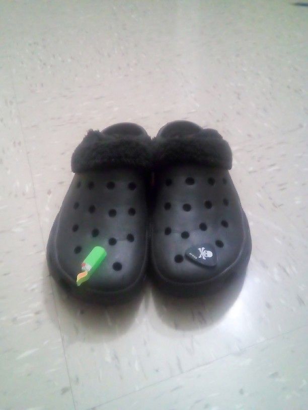 Black Fuzzy Crocs