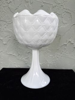 INDIANA Vintage Milkglass Star Duette Quilt Pedestal Compote Dish