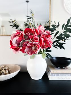 Snowy Frosted holiday red Magnolia Christmas stems Bundle artificial flowers