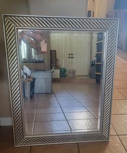 Large Wall Mirror with Silver Ridged Frame