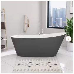 59 in. x 29 in. Freestanding Soaking Bathtub Free Standing Tub with Removable Drain Stand Alone Bath Tubs in Matte Gray