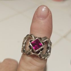 Stainless Steel And Ruby Ring 