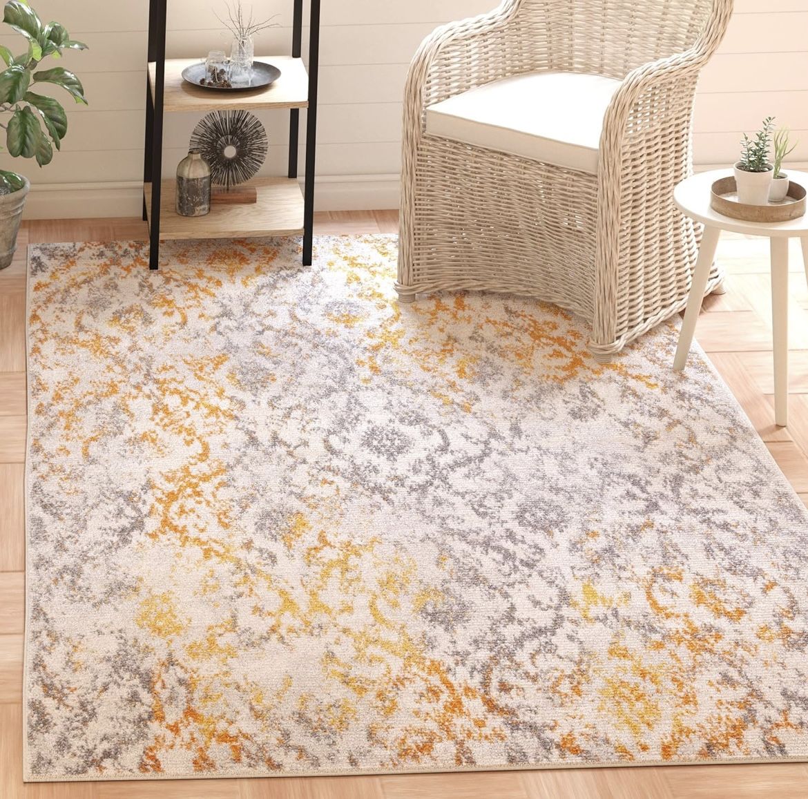 27-180 SAFAVIEH Madison Collection 9' x 12' Cream Orange MAD608K Boho Chic Distressed Non-Shedding Living Room Bedroom Dining Home Office Area Rug