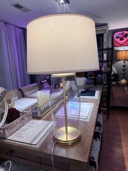 Glass and Brass Table Lamp with Linen Shade