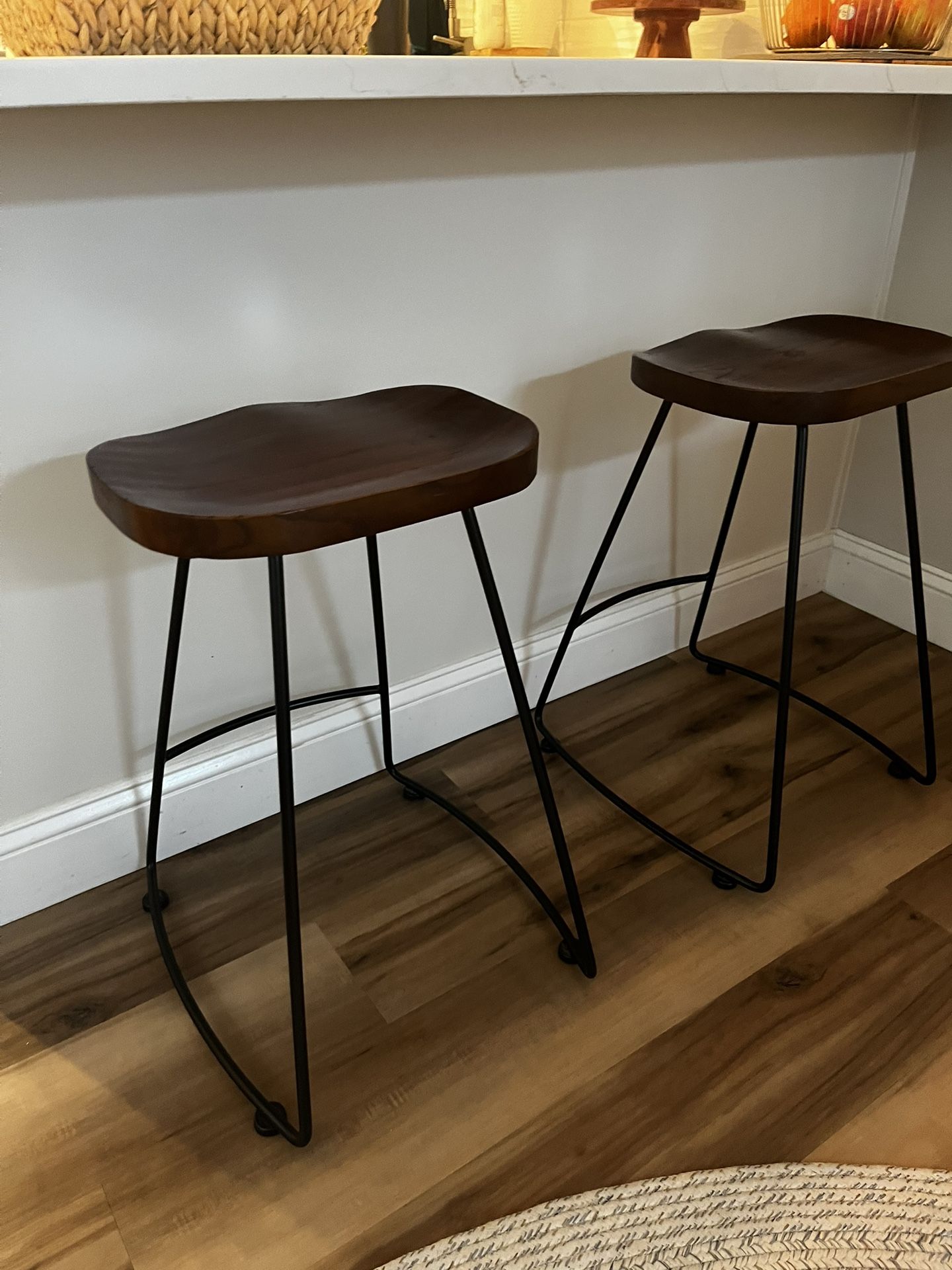 Wood/ Black Iron Kitchen Stools