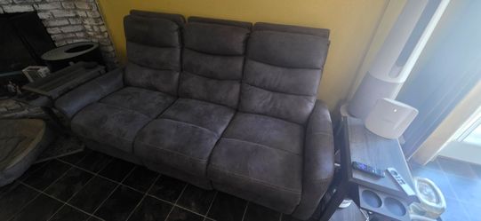 Gray Fabric Reclining 3-Seat Sofa and 2- Seat Love Seat
