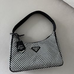 Prada Re-Edition Satin mini-bag with crystals 
