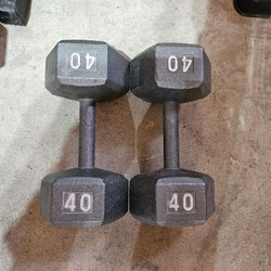 Pair 40lb Metal Hex Dumbbells