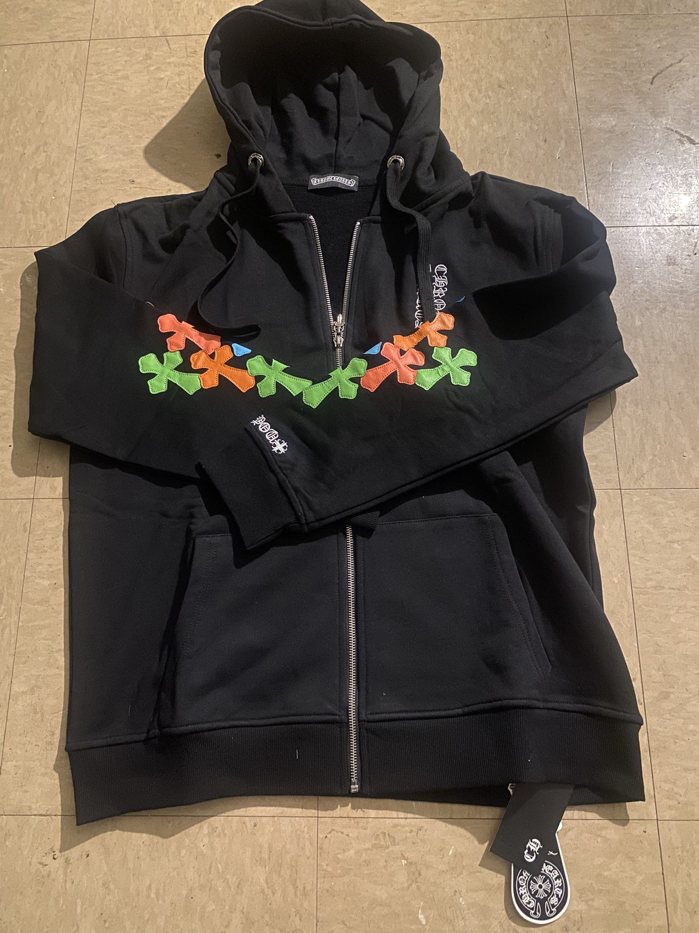 Brand New Black Chrome Heart Zip Up Jacket Size M