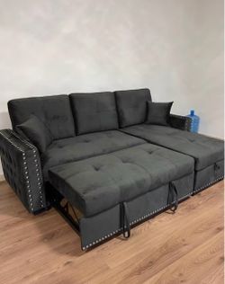 Dark Gray Velvet Sectional Sleeper Sofa