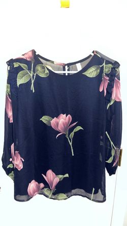 Navy Floral Chiffon Blouse with Ruffle Detail