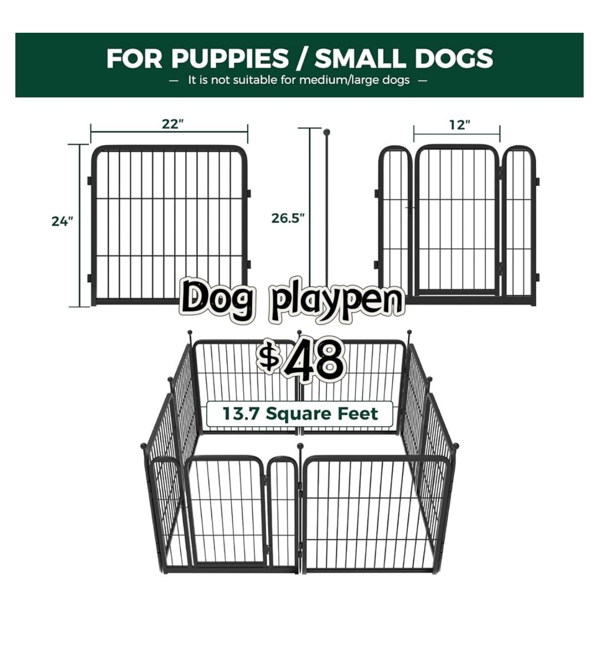 😀 24 inch 8 Panels FXW Rollick Dog Playpen for Yard, RV Camping│Patented