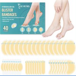 Hydrocolloid Gel Blister Bandages for Feet, Waterproof Adhesive Heel Protectors, Toe, Ball of Foot, Bunion Pain Relief, Long-Lasting Blister Cushions 