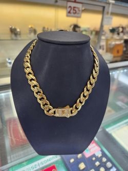 Gold Cuban Link Chain Necklace with CZ Clasp monoco