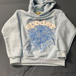 Sp5der Light Blue 100% Cotton Hoodie S Web Design Rhinestone Logo Pullover