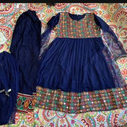 Afghani Frock Kabli Pakistani Indian Dress Shalwar Kameez Frock Afghani Dress Mirror Work Bust 38-40” .size s 