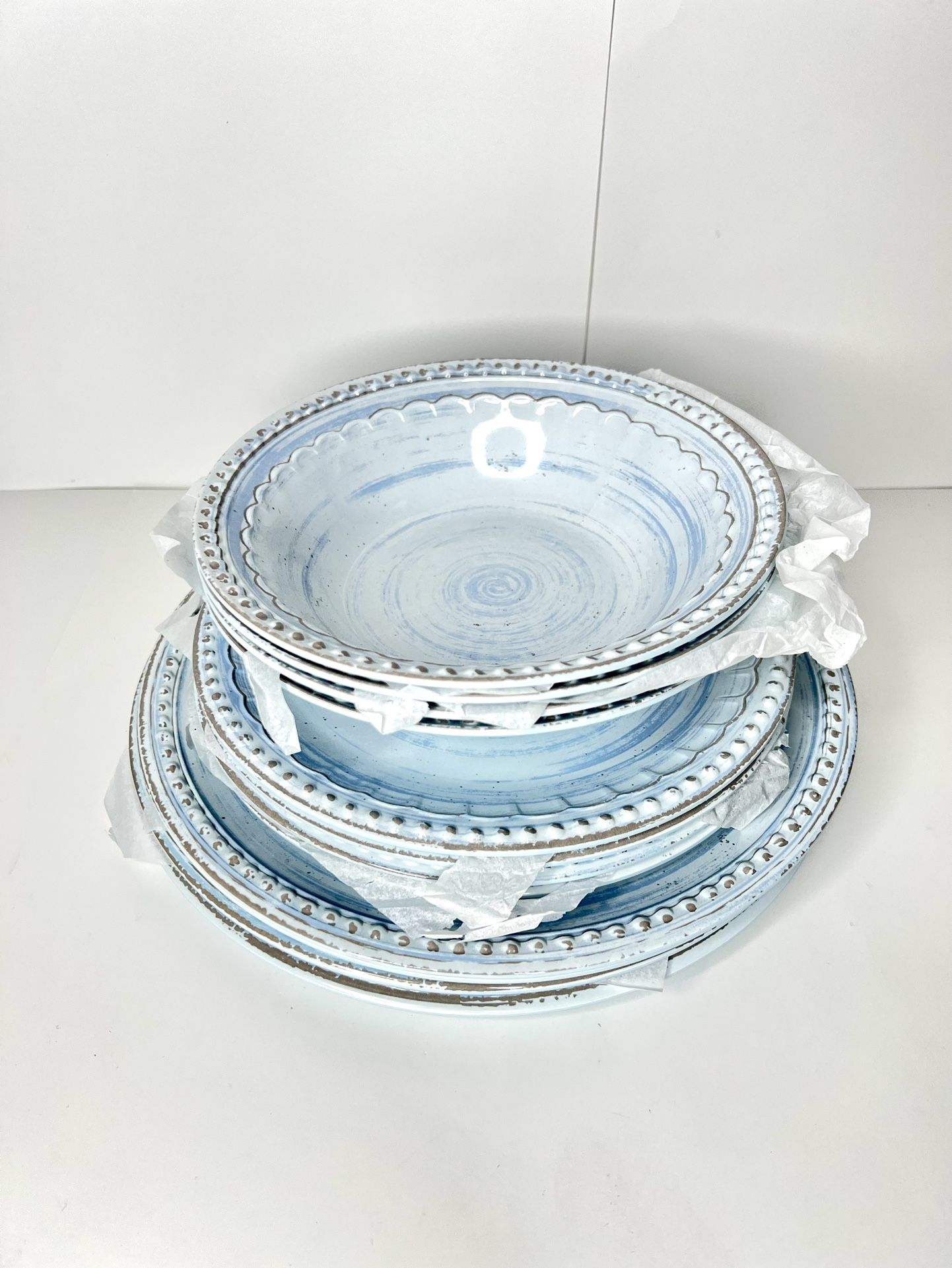 Zak Designs French Country House Melamine Dinnerware Set Of 12 (Sky Blue)