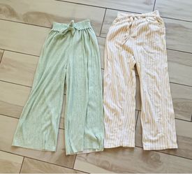 2x Zara Polka Dot and Striped Wide Legged Pants Girl Sz. 10-12 Paperbag Waist