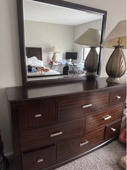Matching Dresser & Mirror – Dark Espresso Wood