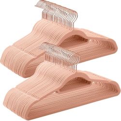 SONGMICS Velvet Hangers, Set of 50 Clothes Hanger with Rose Gold Swivel Hook, Non-Slip, and Space-Saving, 0.2-Inch Thick, 17.1-Inch Long for Coat, Shi