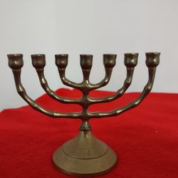 Brass Seven  Branch Menorah. Made in Israel. Small Sized, 6 inches wide, 5 inch